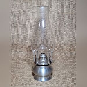 Pewter Oil Lamp‎ 10" Boudoir Bedroom Dresser Style 3" Base Makers Mark On Bottom